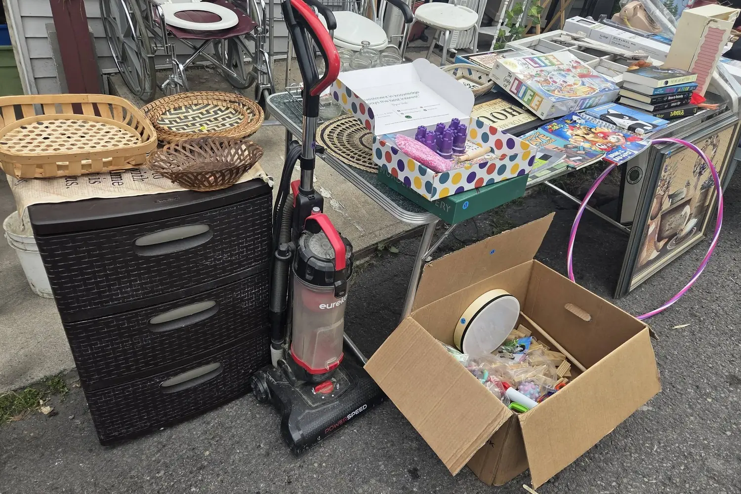 Goods pulled out of a cleanout and laid out rather than dumped.